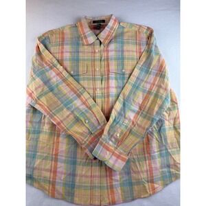 Lauren Ralph Lauren Women's 2X Plaid Button Down Long Sleeve Shirt Pastel Colors